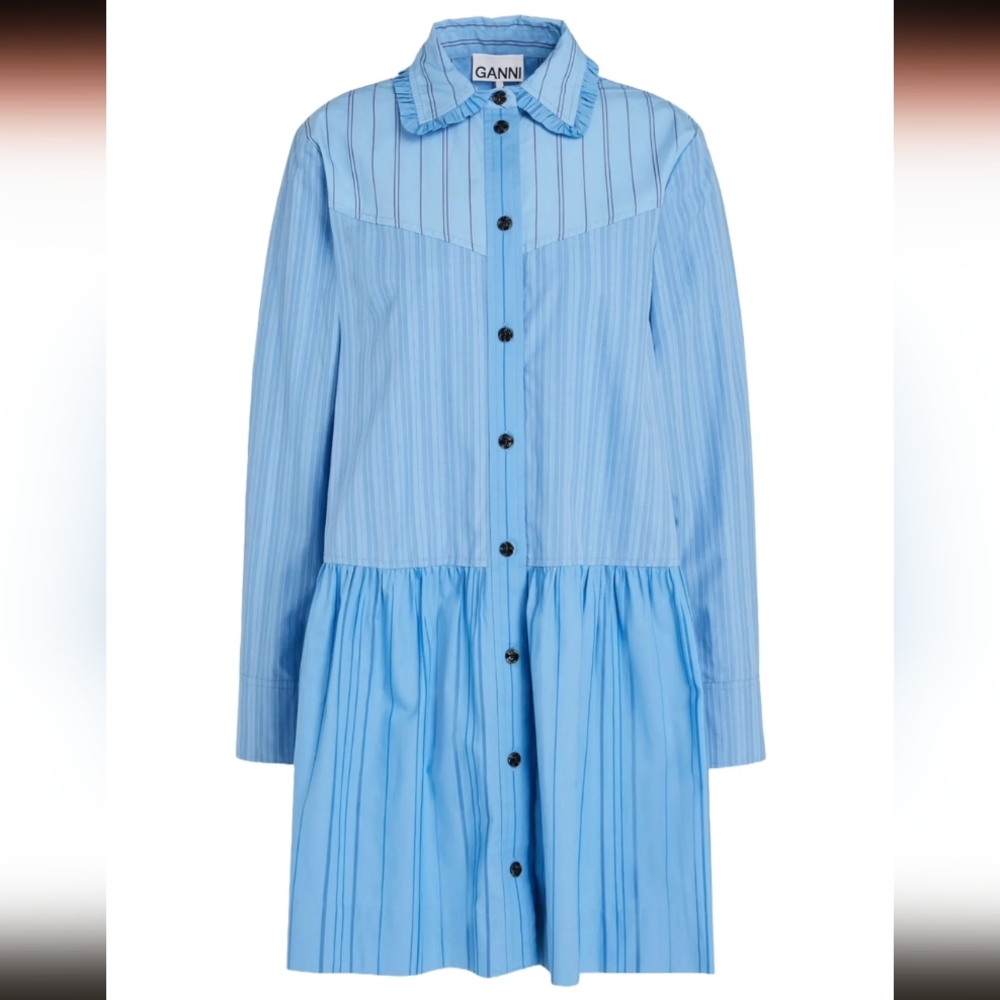 Ganni Blue Striped Button-Down Shirt Dress
